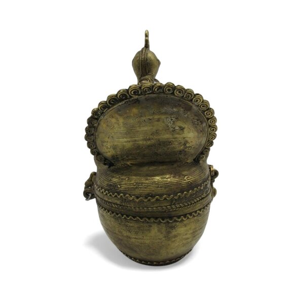 BRASS PEACOCK Dhokra with Hinged Lid Organizer India Vintage 7.5" - Picture 6 of 11
